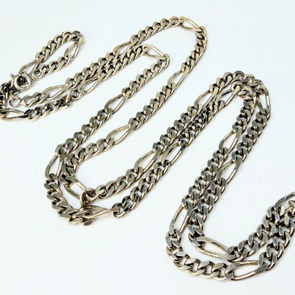 Sterling Silver Extra Long Figaro Chain Necklace 35in Heavy JR1281
